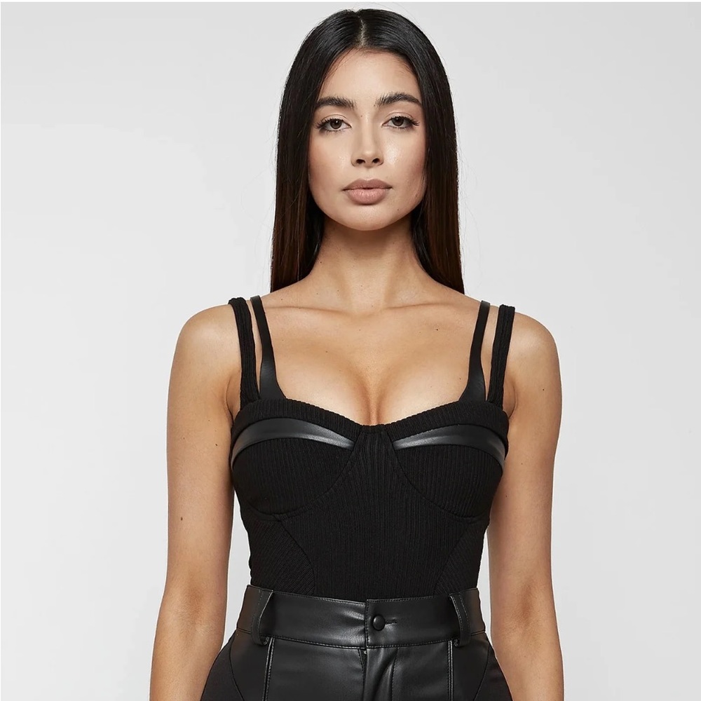 Maniere De Voir Twin Strap Ribbed Bodysuit